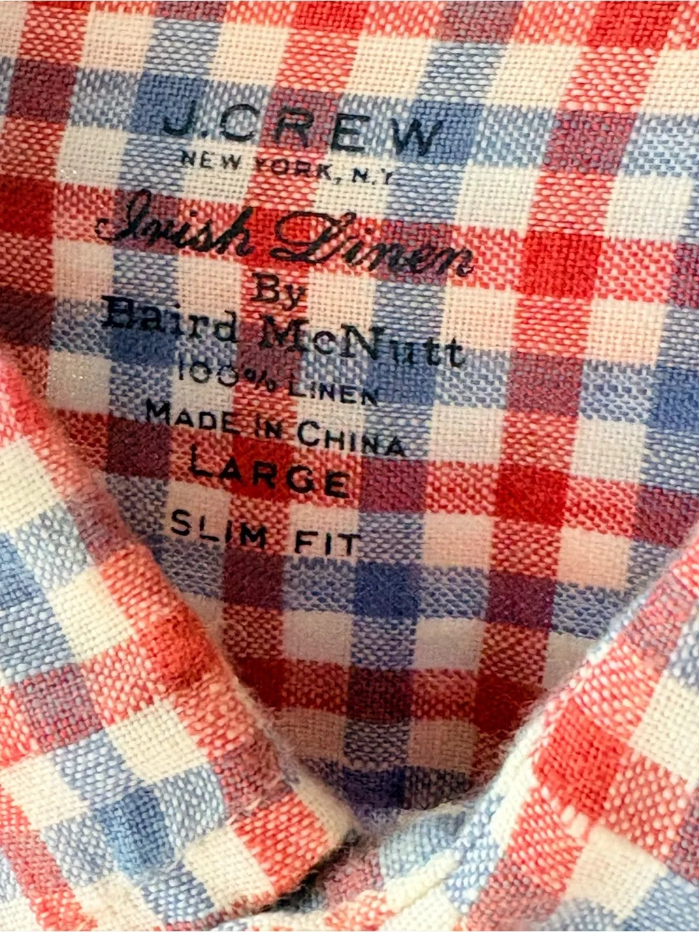 J. Crew Irish Linen by Baird McNutt Gingham Button Front Long Sleeve Shirt L